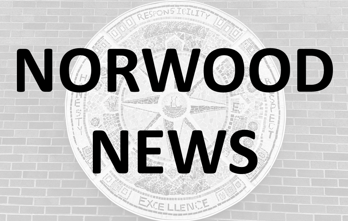 logo for norwood of mosaic on exterior wall