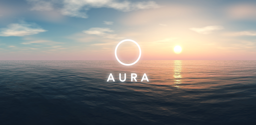  aura logo over a background of the ocean